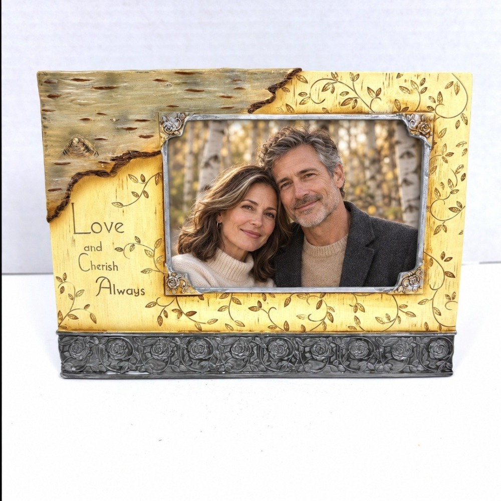 Rustic Faux Birch Bark Love Cherish Always 4x6 PhotoFrame Rustic Woodland Nature